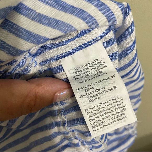 J.Crew Sz XS Sofia Stripe Cobalt Sea Button-front Tie-waist Linen Jumpsuit - Picture 6 of 7